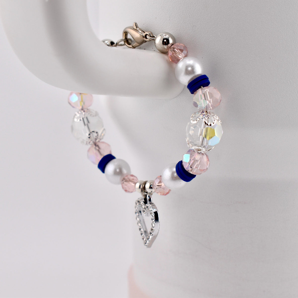 Navy Blue, Pink, White and Silver Tumbler Handle Charm Bracelet