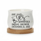 Personalized Mini Succulent Pot | She Said Yes Bridal Shower Favor with Bamboo Tray