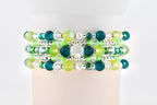 Coastal Teal Bracelet Collection: Dark Blue Green Beaded Bracelets with Silver Accents