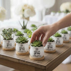 Mini Succulent Planter Personalized Baby Gift Custom Ceramic Pot Watch Me Grow Design Bamboo Tray Included Nursery Decoration Idea Special Keepsake Favor Unique Baby Shower Gift White Glazed Finish Custom Name Printing Birth Date