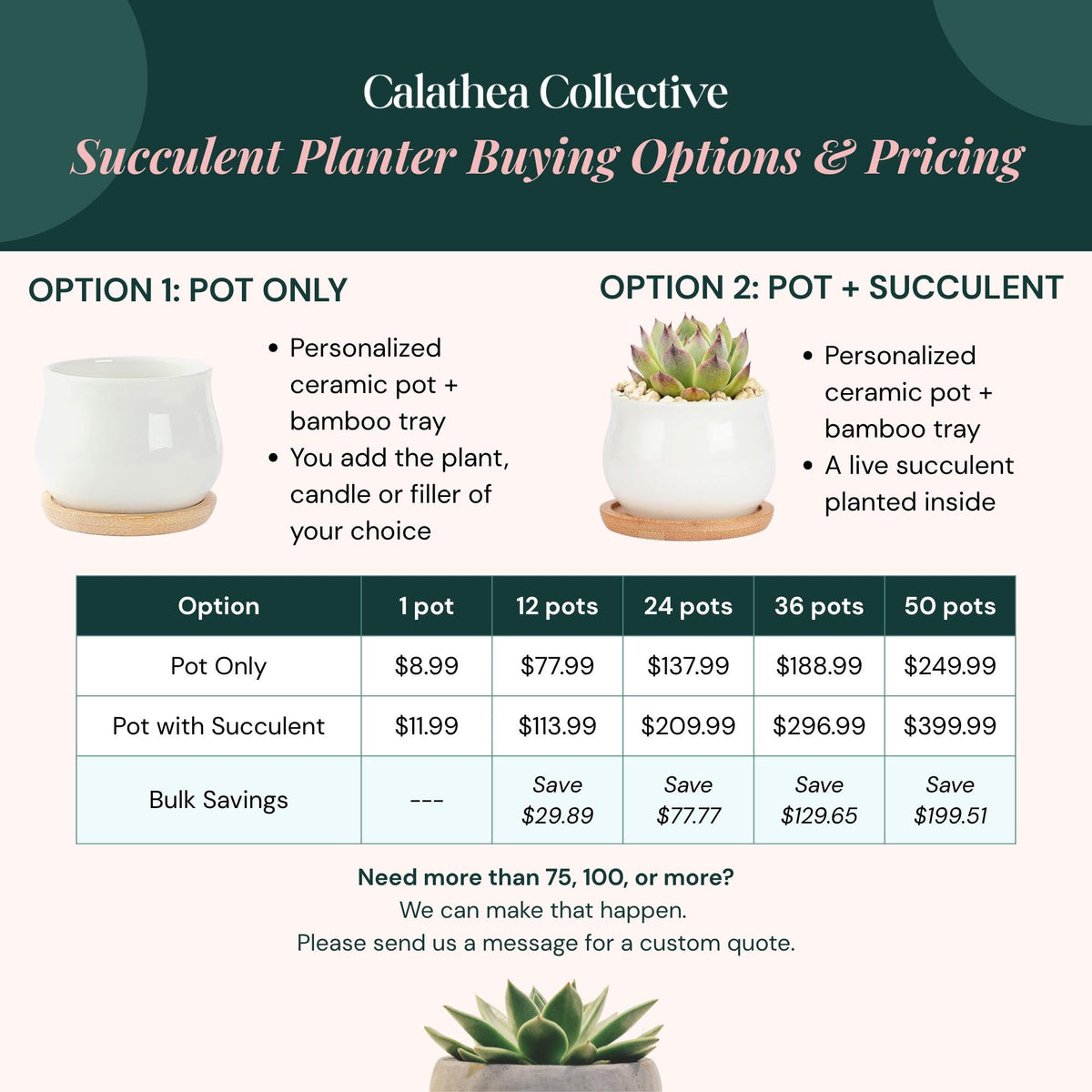 Personalized Mini Succulent Pot | She Said Yes Bridal Shower Favor with Bamboo Tray