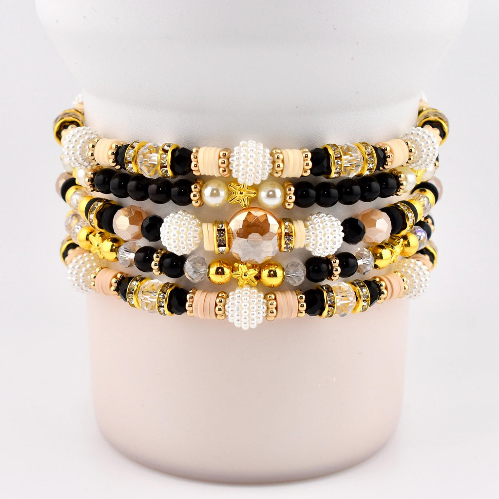 Wild Blooms Bracelet Collection: Black, Cream and Gold Beaded Bracelets