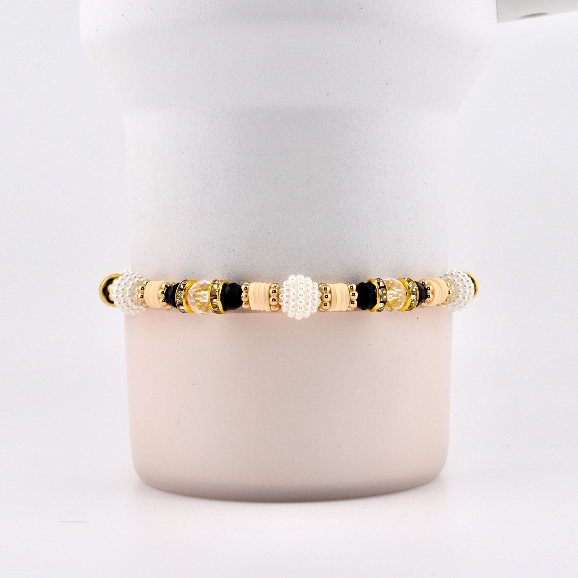 Wild Blooms Bracelet Collection: Black, Cream and Gold Beaded Bracelets