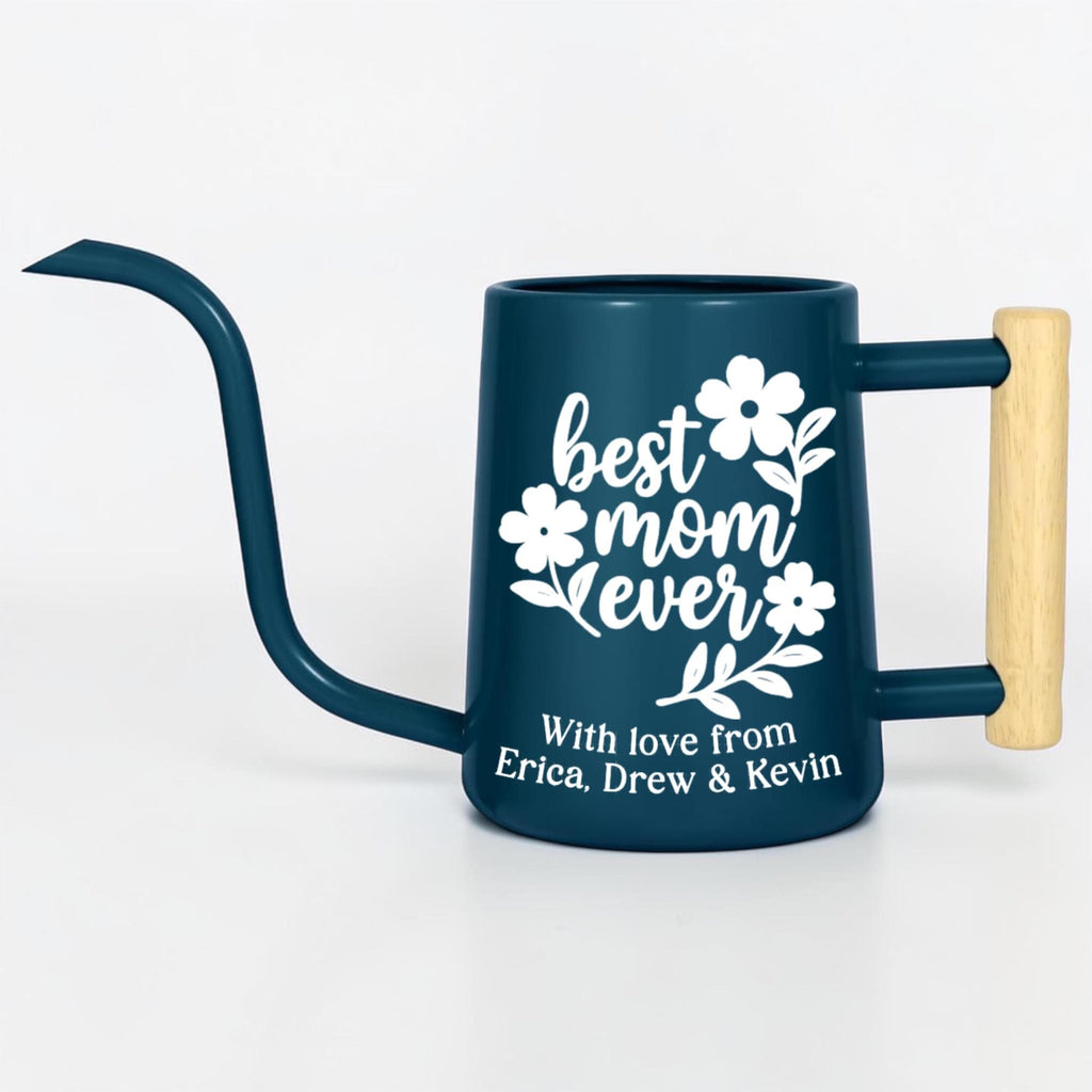 Personalized Watering Can: Best Mom Ever Floral Design and Wood Handle