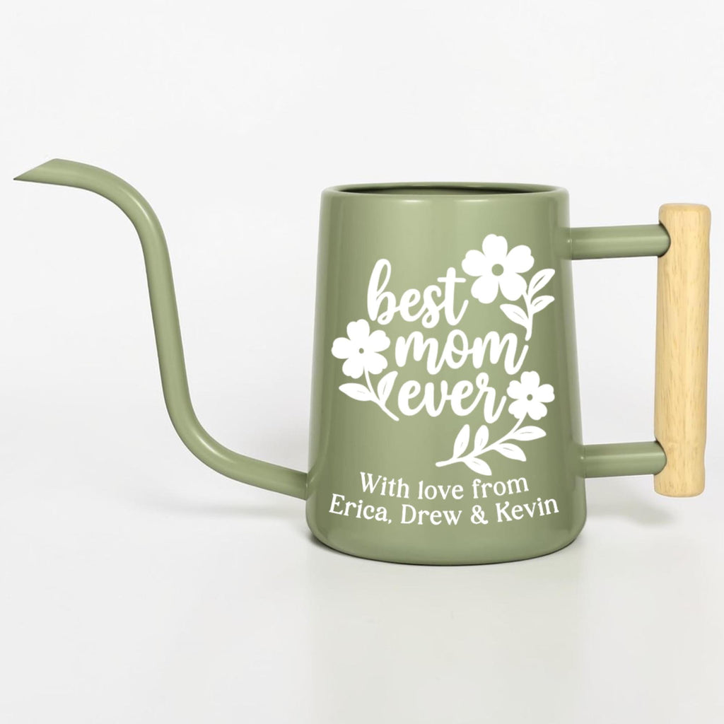 Personalized Watering Can: Best Mom Ever Floral Design and Wood Handle
