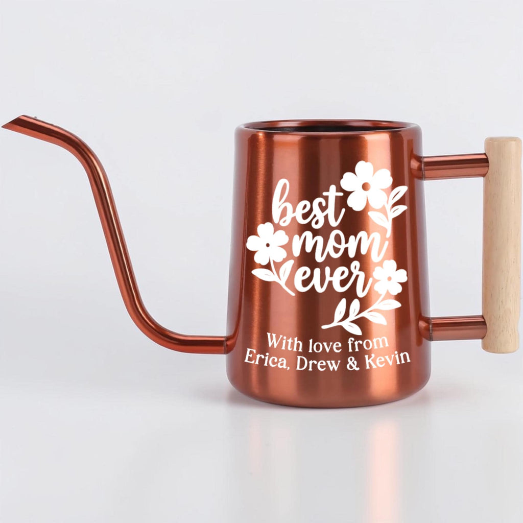 Personalized Watering Can: Best Mom Ever Floral Design and Wood Handle