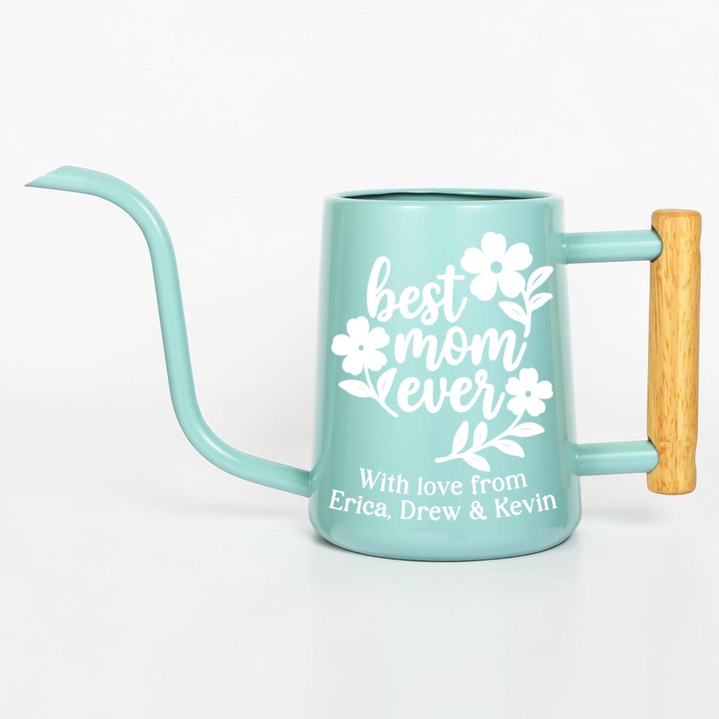 Personalized Watering Can: Best Mom Ever Floral Design and Wood Handle