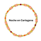 Orange Red and Gold Bracelet Collection with Hibiscus Flowers and Shell Charms