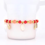 Orange Red and Gold Bracelet Collection with Hibiscus Flowers and Shell Charms