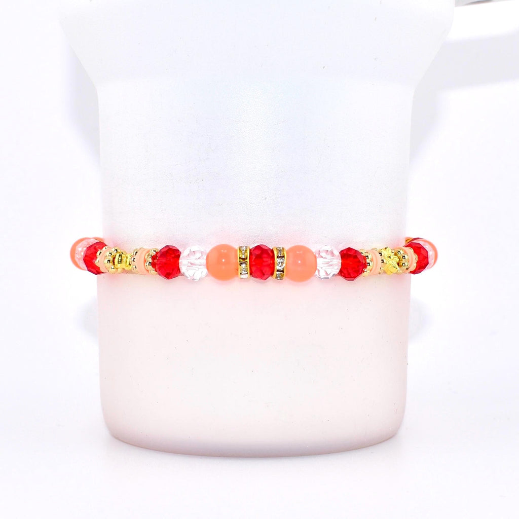 Orange Red and Gold Bracelet Collection with Hibiscus Flowers and Shell Charms