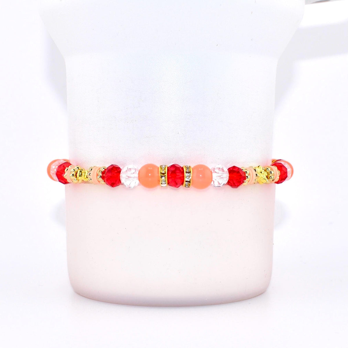 Orange Red and Gold Bracelet Collection with Hibiscus Flowers and Shell Charms