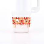 Orange Red and Gold Bracelet Collection with Hibiscus Flowers and Shell Charms