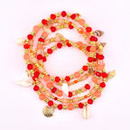 Orange Red and Gold Bracelet Collection with Hibiscus Flowers and Shell Charms