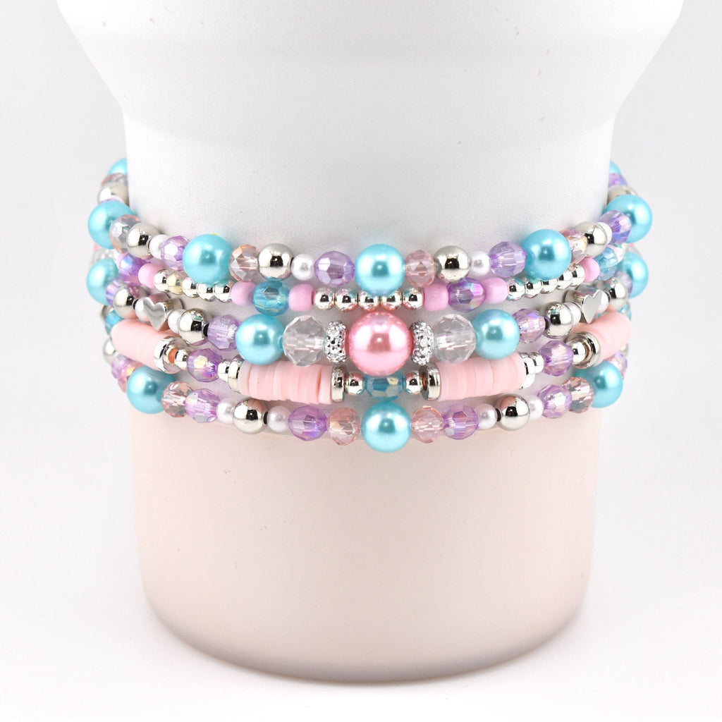 Sea Glass Plume Bracelet Collection: Blue, Pink and Purple Beaded Bracelets
