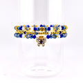 Blue and Gold Butterfly Charm Bracelet Stack - Set of 3 Beaded Bracelets