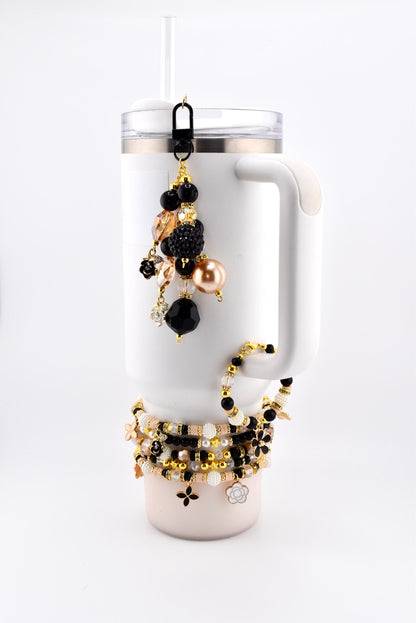 Wild Blooms Flower Charm Bracelet Collection: Black, Cream and Gold Beaded Bracelets