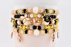 Wild Blooms Flower Charm Bracelet Collection: Black, Cream and Gold Beaded Bracelets