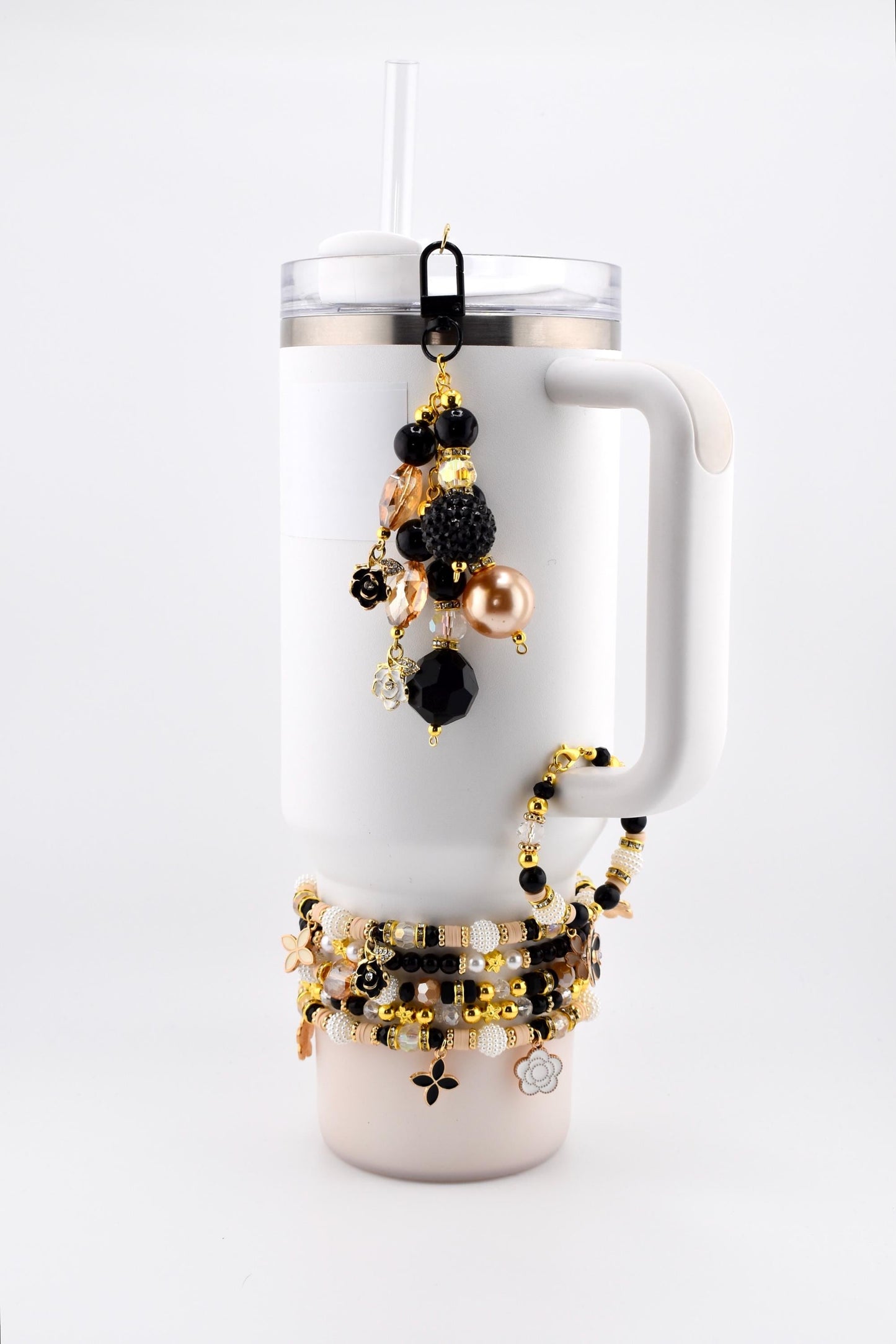 Wild Blooms Flower Charm Bracelet Collection: Black, Cream and Gold Beaded Bracelets