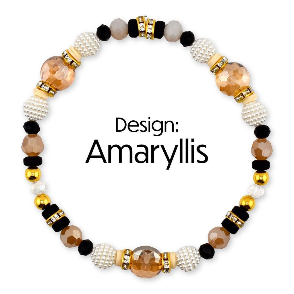 Wild Blooms Flower Charm Bracelet Collection: Black, Cream and Gold Beaded Bracelets