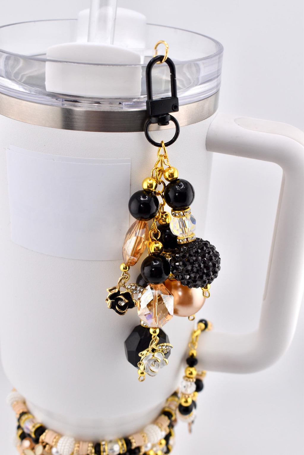 Wild Blooms Straw Charm: Tumbler Charm with Black White and Gold Flowers