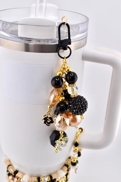 Wild Blooms Straw Charm: Tumbler Charm with Black White and Gold Flowers