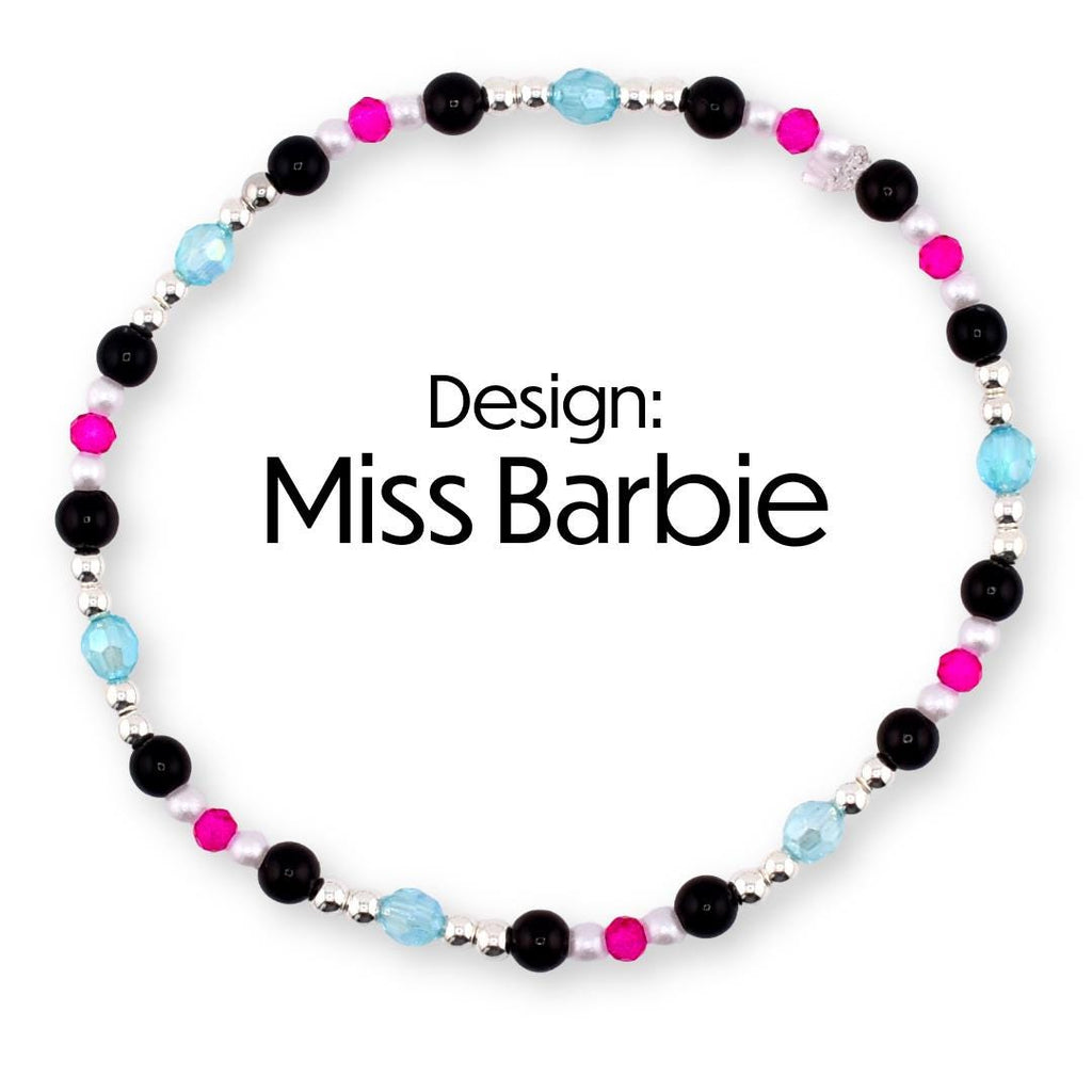 Barbie 1959 Collection Beaded Bracelets: Pink, Black, White, Blue, Silver Accents