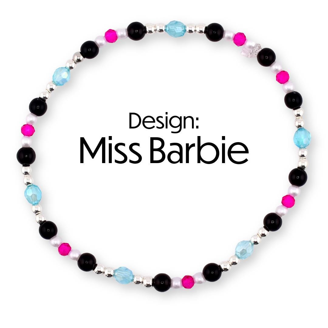 Barbie 1959 Collection Beaded Bracelets: Pink, Black, White, Blue, Silver Accents