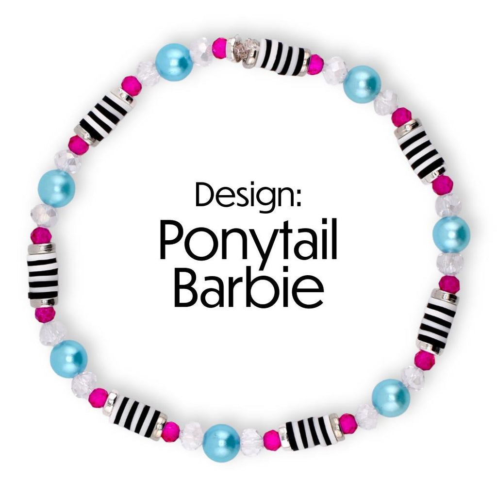 Barbie 1959 Collection Beaded Bracelets: Pink, Black, White, Blue, Silver Accents