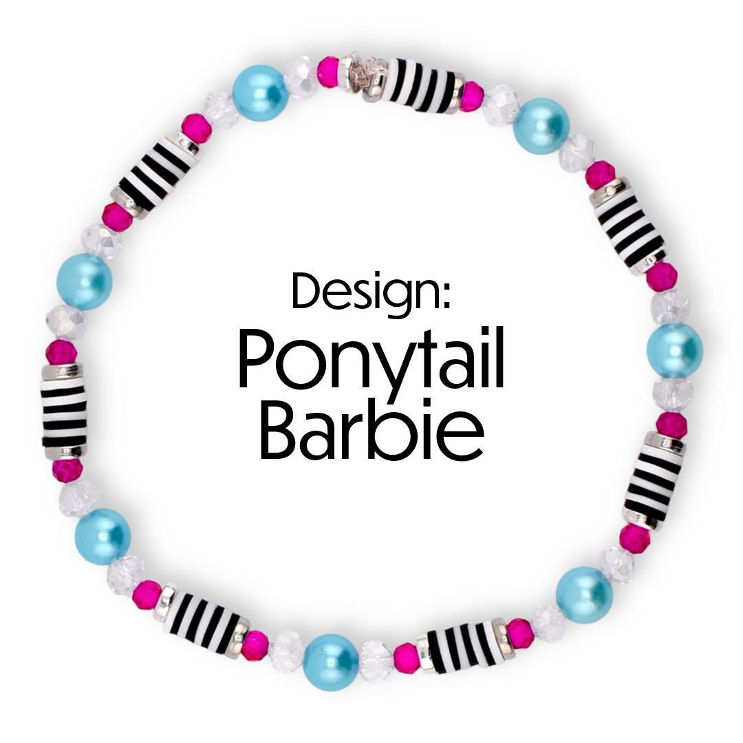 Barbie 1959 Collection Beaded Bracelets: Pink, Black, White, Blue, Silver Accents