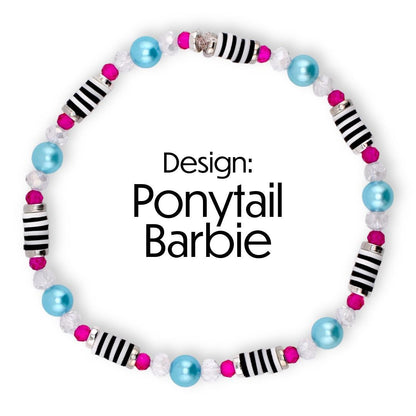 Barbie 1959 Collection Beaded Bracelets: Pink, Black, White, Blue, Silver Accents