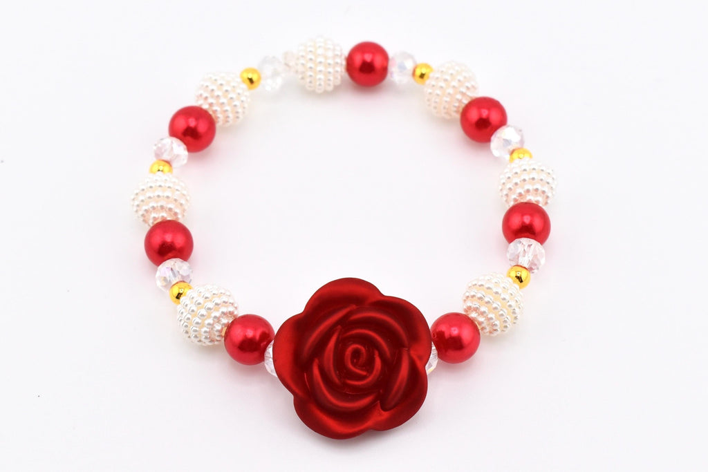 Red Rose and Pearl Beaded Bracelet