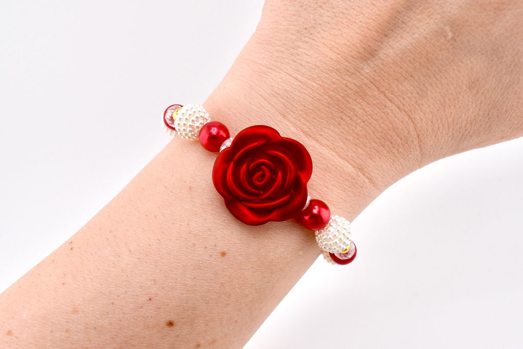 Red Rose and Pearl Beaded Bracelet