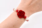 Red Rose and Pearl Beaded Bracelet