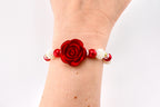 Red Rose and Pearl Beaded Bracelet