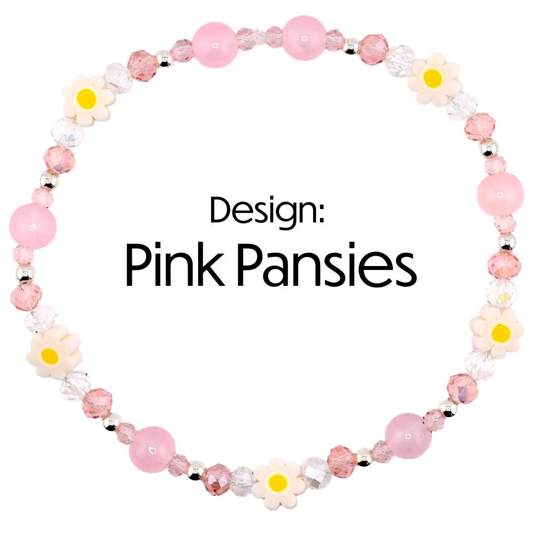 Rose Quartz Bouquet Bracelet Collection: Pink and Silver Beaded Bracelets with Clay Daisy Beads