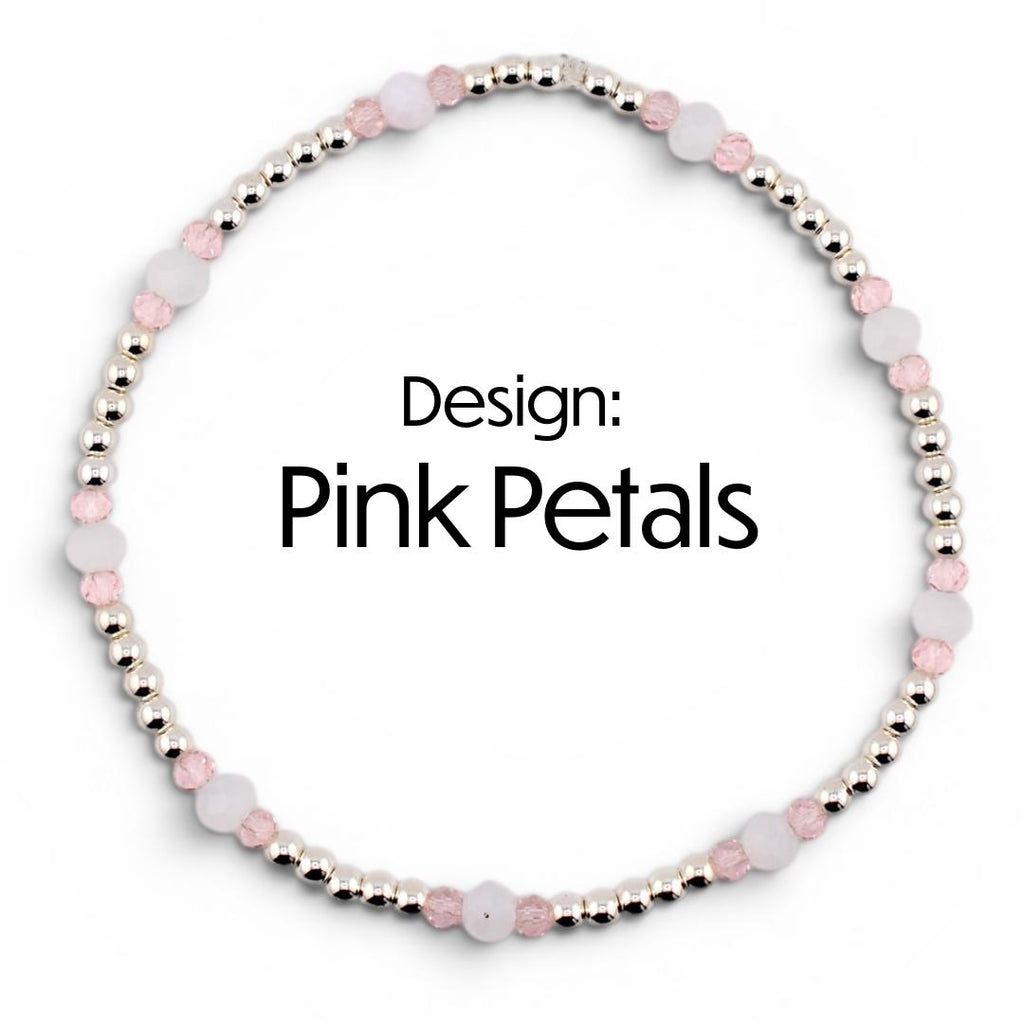 Rose Quartz Bouquet Bracelet Collection: Pink and Silver Beaded Bracelets with Clay Daisy Beads