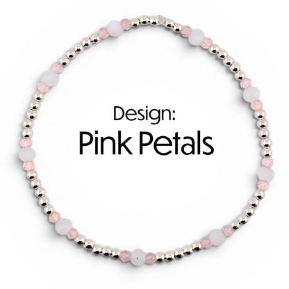 Rose Quartz Bouquet Bracelet Collection: Pink and Silver Beaded Bracelets with Clay Daisy Beads