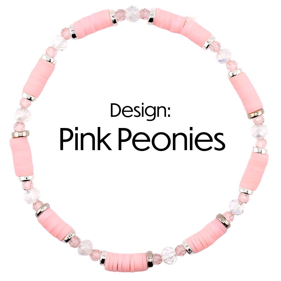 Rose Quartz Bouquet Bracelet Collection: Pink and Silver Beaded Bracelets with Clay Daisy Beads