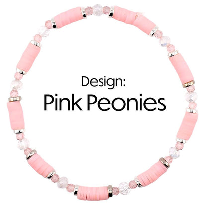 Rose Quartz Bouquet Bracelet Collection: Pink and Silver Beaded Bracelets with Clay Daisy Beads