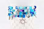 Coastal Charm Bracelet Collection: Teal Blue and Silver Beaded Bracelets with Beach Charms