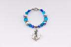 Coastal Charm Tumbler Handle Bracelet: Teal Blue Silver Anchor Charm
