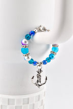 Coastal Charm Tumbler Handle Bracelet: Teal Blue Silver Anchor Charm