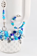 Coastal Charm Tumbler Handle Bracelet: Teal Blue Silver Anchor Charm