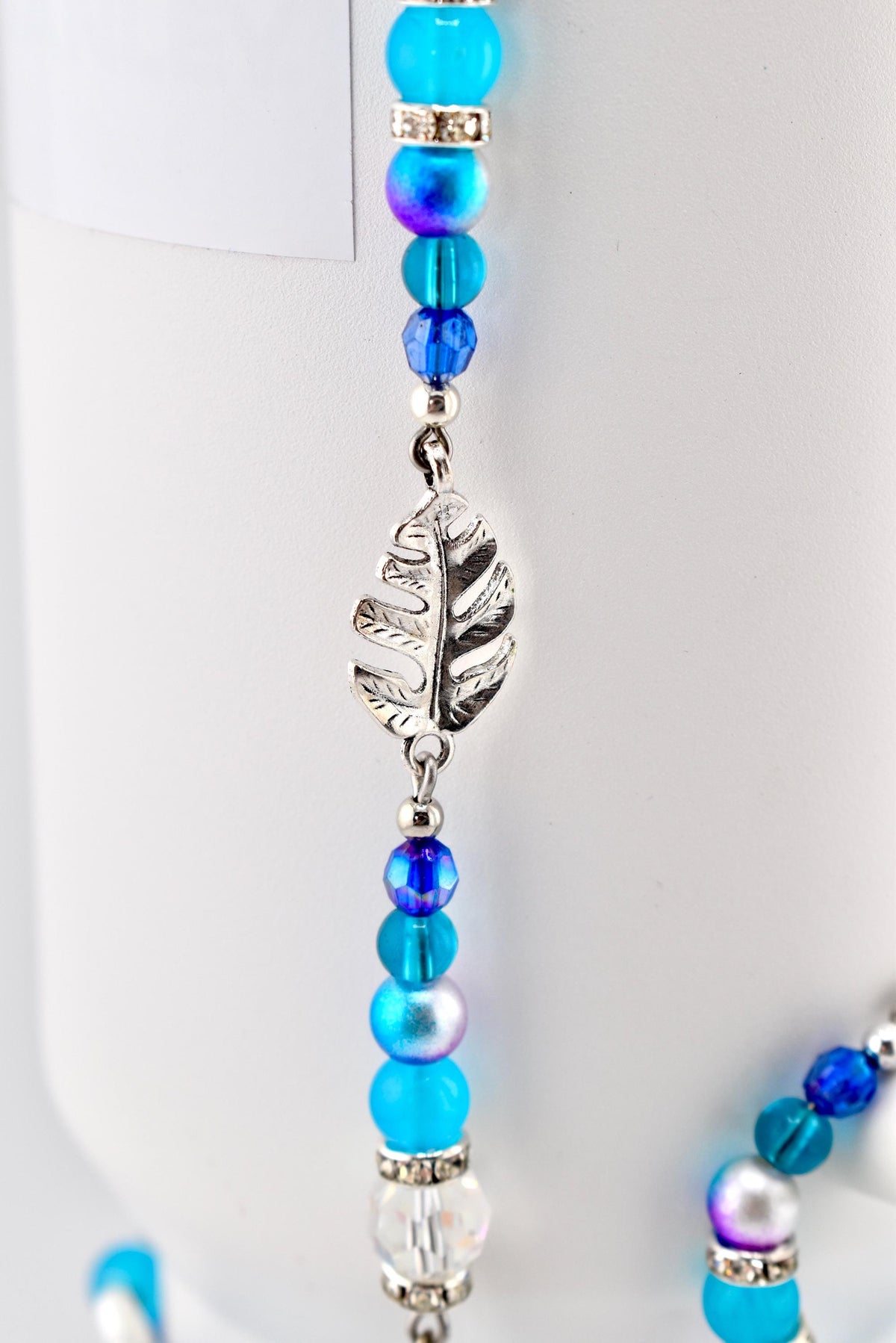 Coastal Charm Tumbler Straw Dangle: Teal Blue Silver Beads, Anchor, Monstera Leaf