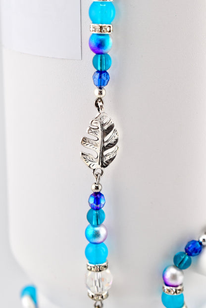 Coastal Charm Tumbler Straw Dangle: Teal Blue Silver Beads, Anchor, Monstera Leaf