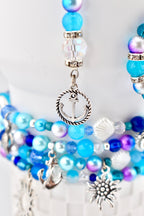 Coastal Charm Tumbler Straw Dangle: Teal Blue Silver Beads, Anchor, Monstera Leaf