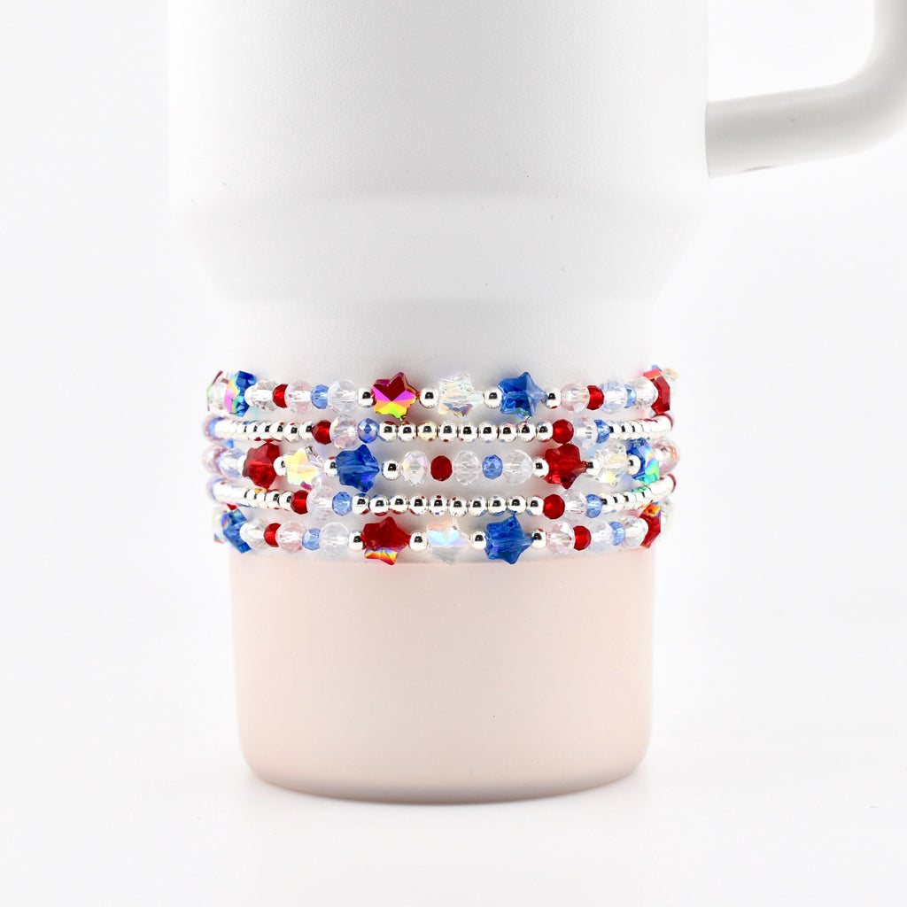 Red White and Blue Bracelet Collection: Patriotic Bling Beaded Bracelets