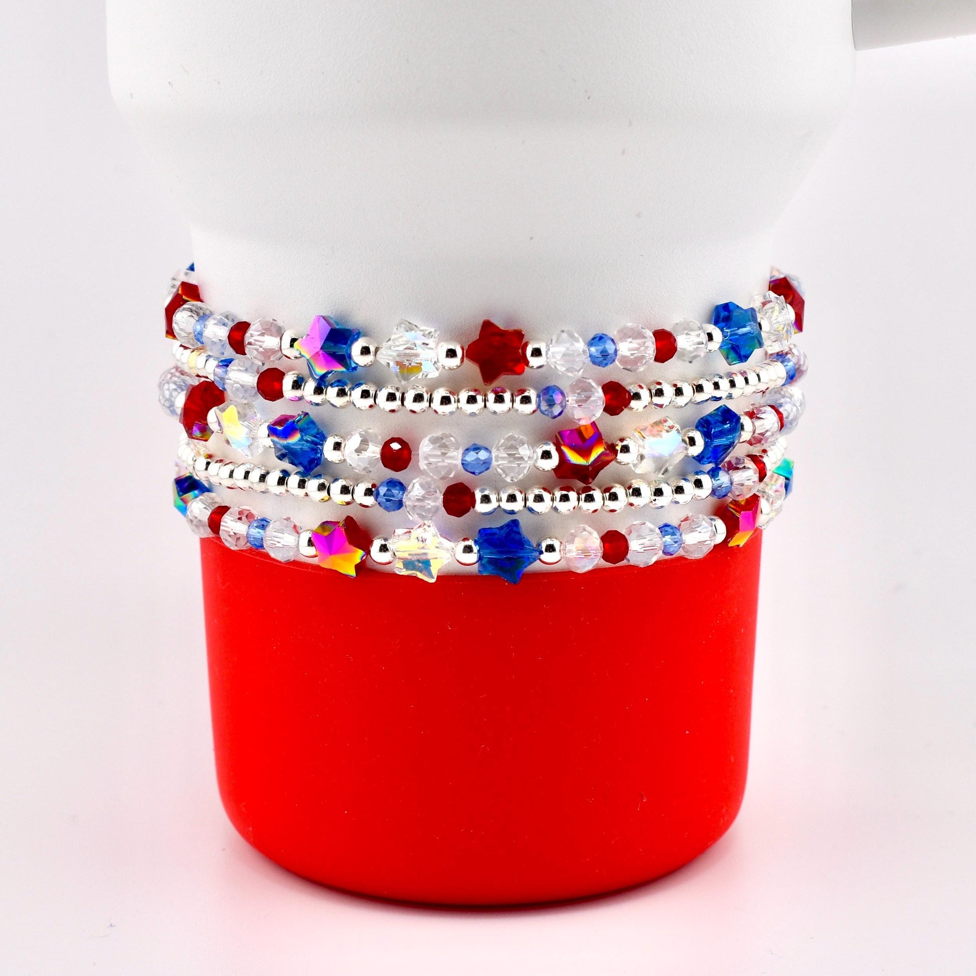 Red White and Blue Bracelet Collection: Patriotic Bling Beaded Bracelets
