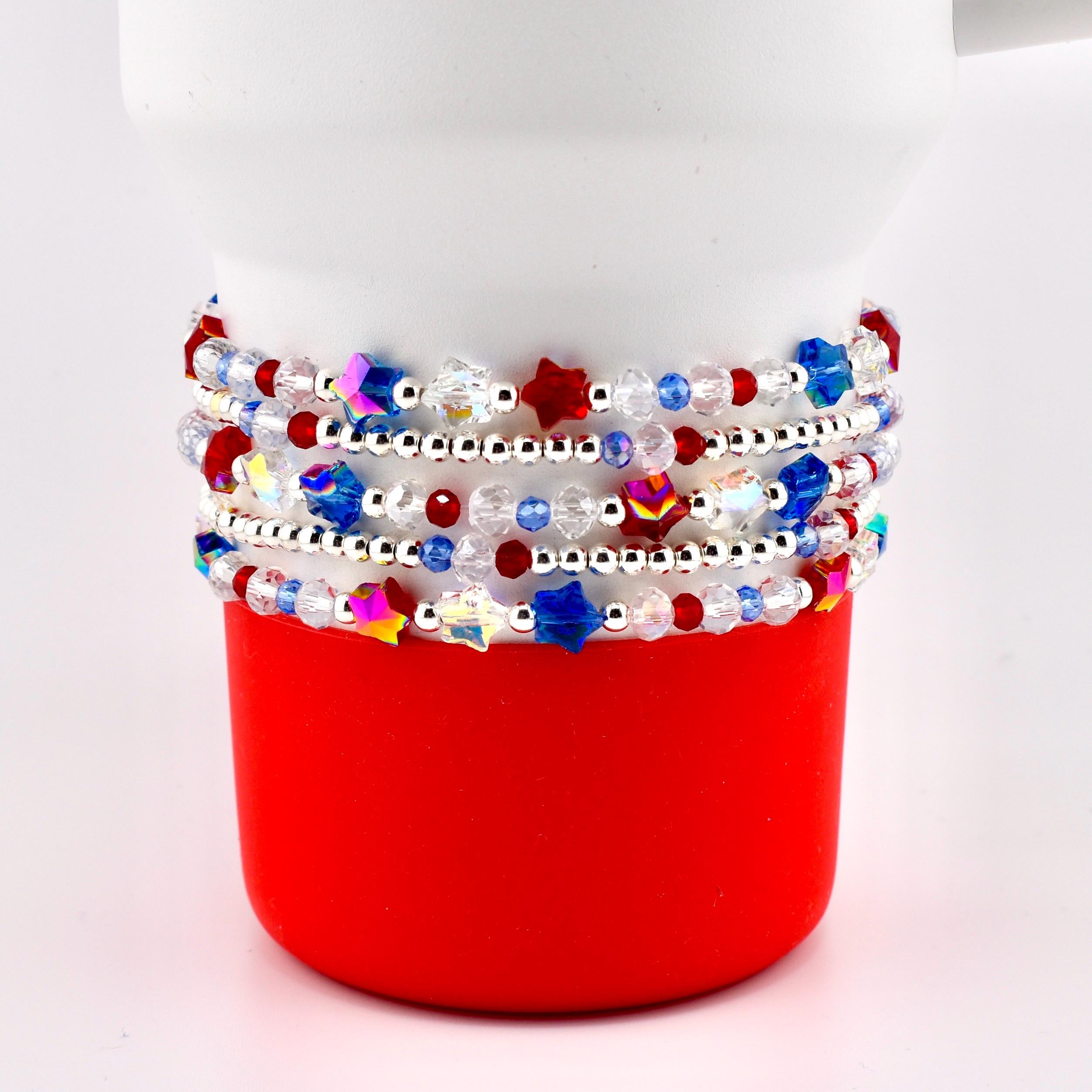 Red White and Blue Bracelet Collection: Patriotic Bling Beaded Bracelets