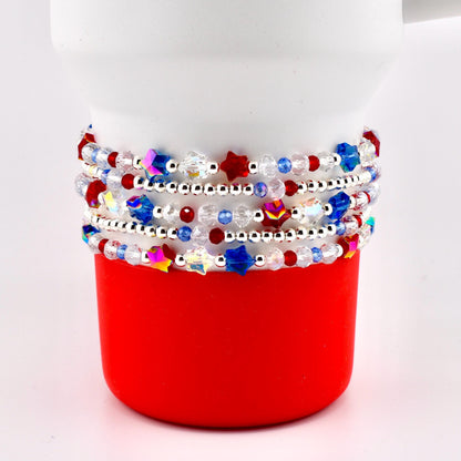 Red White and Blue Bracelet Collection: Patriotic Bling Beaded Bracelets